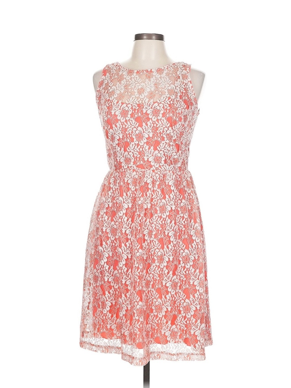 Cynthia Rowley Coral Dress with White Lace Overlay